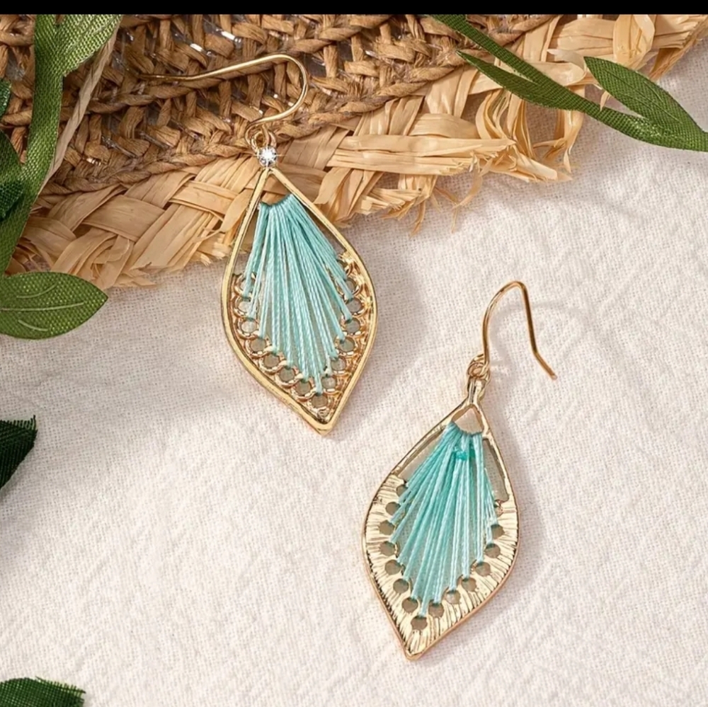 Boho Threaded Earrings AQUAMARINE COLOR